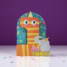 1 jaar - lasergesneden kaart met bewegende ogen - Aww! So Cute! - olifant