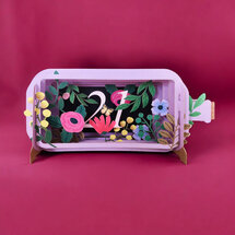 21 jaar - 3D pop up wenskaart - message in a bottle - bloemen