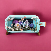 70 jaar - 3D pop up wenskaart - message in a bottle - bloemen