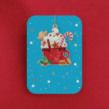 luxe kerstkaart met houten kerstboom hanger - chocolademelk