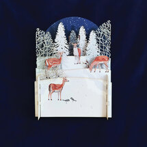 3d pop-up kerstkaart miniature greetings - herten in bos met sneeuw
