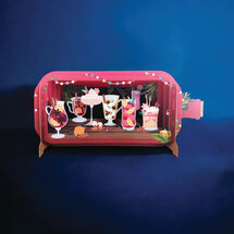 3D pop up wenskaart - message in a bottle - cocktails