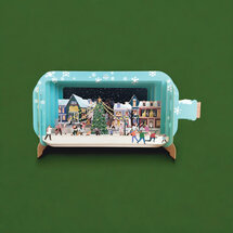 3D pop up kerstkaart - message in a bottle - kerstdorp