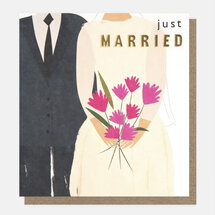 trouwkaart caroline gardner - just married - bruid en bruidegom