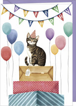 verjaardagskaart correspondances - happy birthday - kat met ballonnen