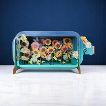 3D pop up wenskaart  - message in a bottle - zonnebloemen