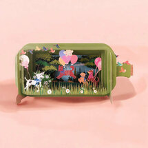 3D pop up wenskaart  - message in a bottle - honden en ballonnen