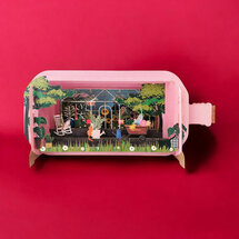 3D pop up wenskaart  - message in a bottle - broeikas en katten