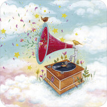 vierkante ansichtkaart met envelop van jehanne weyman - platenspeler