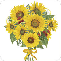 vierkante ansichtkaart met envelop - zonnebloemen