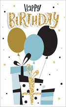 verjaardagskaart - happy birthday - pakjes en ballonnen