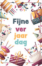 verjaardagskaart - fijne verjaardag - taart en cadeau