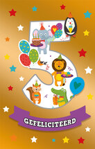 5 jaar verjaardagskaart - gefeliciteerd - olifant leeuw