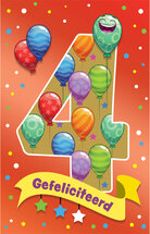 4 jaar verjaardagskaart - gefeliciteerd - ballonnen