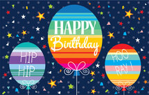 verjaardagskaart - happy birthday hooray - ballonnen