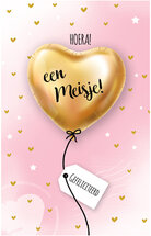 geboortekaartje - hoera een meisje - goudkleurige hartballon
