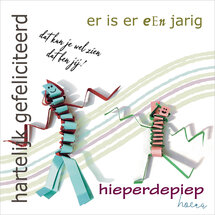 verjaardagskaart - er is er een jarig - poppetjes