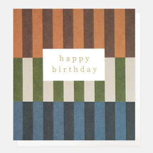 verjaardagskaart caroline gardner - happy birthday - oranje groen blauwe strepen