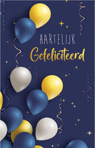 felicitatiekaart - hartelijk gefeliciteerd - ballonnen donkerblauw