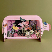3D pop up wenskaart  - message in a bottle - vlinders bloemen