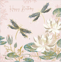 verjaardagskaart woodmansterne - happy birthday - libelle op waterlelie