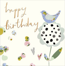 verjaardagskaart woodmansterne - happy birthday - vogel op bloem