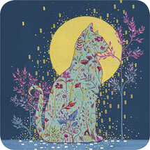 vierkante ansichtkaart met envelop van jehanne weyman - kat in maanlicht