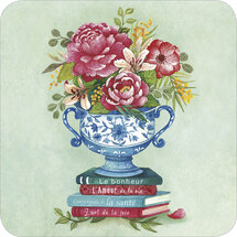 vierkante ansichtkaart met envelop van Mila - geluk - bloemen en boeken