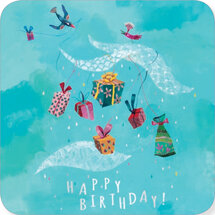 vierkante ansichtkaart met envelop van Izou - happy birthday - cadeautjes