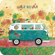 vierkante ansichtkaart met envelop van Jehanne Weyman - happy birthday - camper