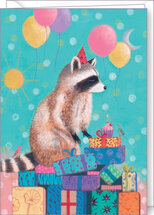 felicitatiekaart code 5 Jehanne Weyman - feestende wasbeer