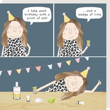 wenskaart rosiemadeathing - take a birthday with a pinch of salt