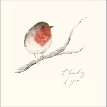 kerstkaart woodmansterne - thinking of you - roodborstje