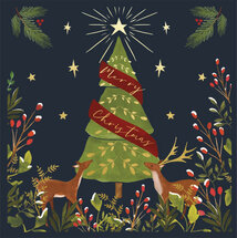 8 luxe kerstkaarten woodmansterne - Wishing you a Merry Christmas and a Happy New Year - kerstboom en herten