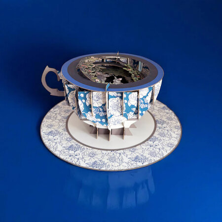 3D pop up wenskaart - a cup of tea - konijnen