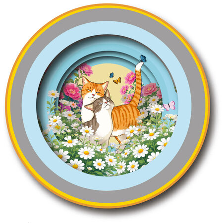 3D pop up wenskaart  - a cup of tea - katten en madeliefjes in de tuin