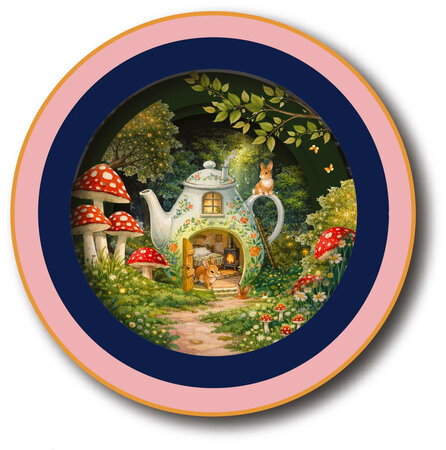 3D pop up wenskaart  - a cup of tea - theepothuis en konijntjes