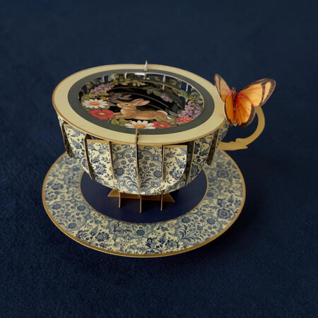 3D pop up wenskaart  - a cup of tea - haas en bloemen