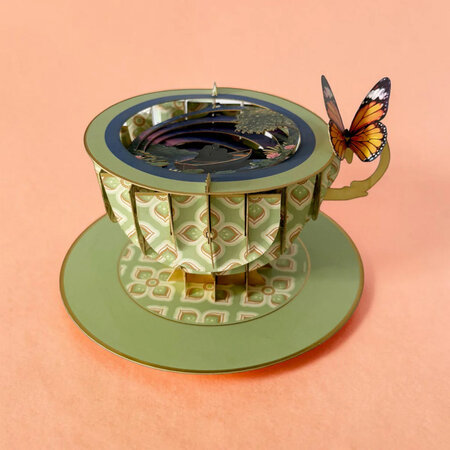 3D pop up wenskaart  - a cup of tea - roeien in maanlicht