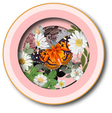 3D pop up wenskaart  - a cup of tea - oranje vlinder gehakkelde aurelia