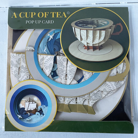 3D pop up wenskaart  - a cup of tea - puppy