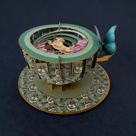 3D pop up wenskaart  - a cup of tea - puppy