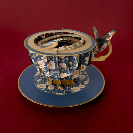 3D pop up wenskaart  - a cup of tea - vogelnestje