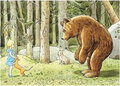 ansichtkaart elsa beskow - kind in bos bij beer en haas