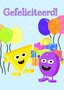grote kaart A4 hophew - gefeliciteerd! - ballonnen en cadeautjes