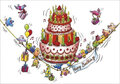 ansichtkaart cache-cache - happy birthday - taart met vogels