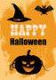 ansichtkaart - happy halloween - pompoen vleermuis heksenhoed