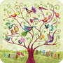 vierkante ansichtkaart met envelop - happy bird'day - vogels in boom