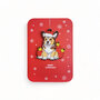 luxe kerstkaart met houten kerstboom hanger - merry christmas - hond met kerstballen