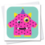 wenskaart stripey cats - roze monster